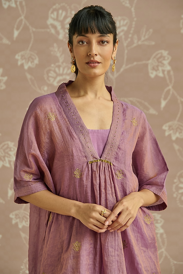 Lilac Tissue Hand Embroidered Co-Ord Set by Kritika Dawar at Pernia's Pop Up Shop