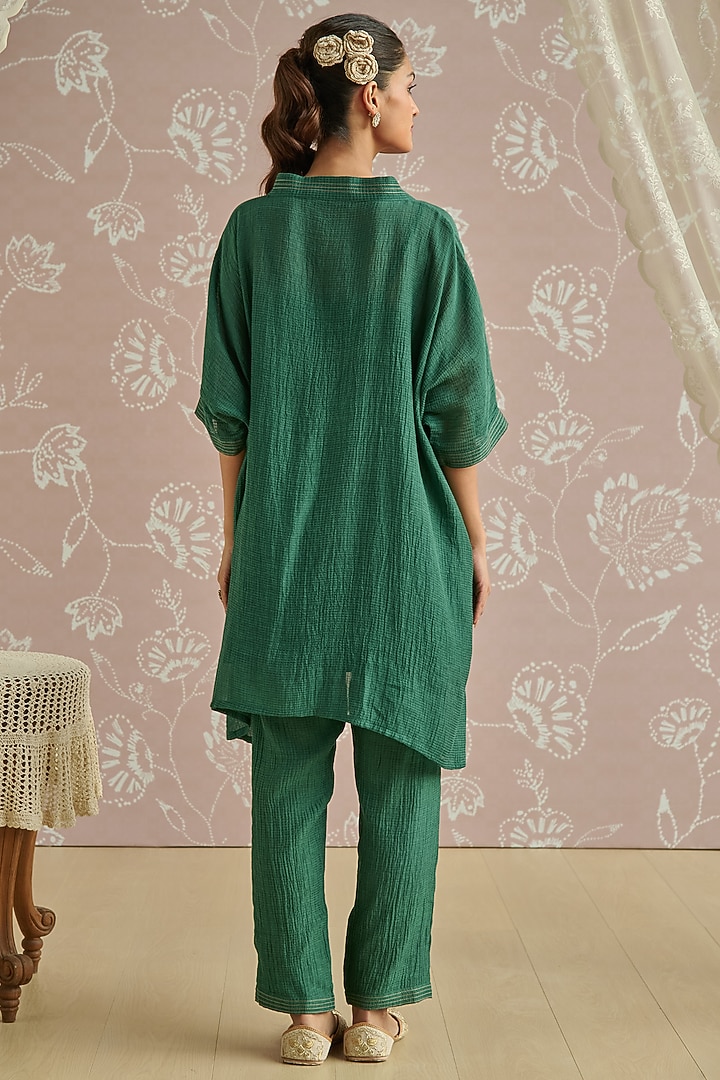 Teal Chanderi Hand Embroidered Co-Ord Set by Kritika Dawar at Pernia's Pop Up Shop