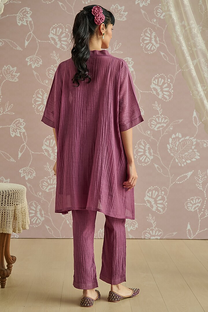 Wine Chanderi Hand Embroidered Co-Ord Set by Kritika Dawar at Pernia's Pop Up Shop