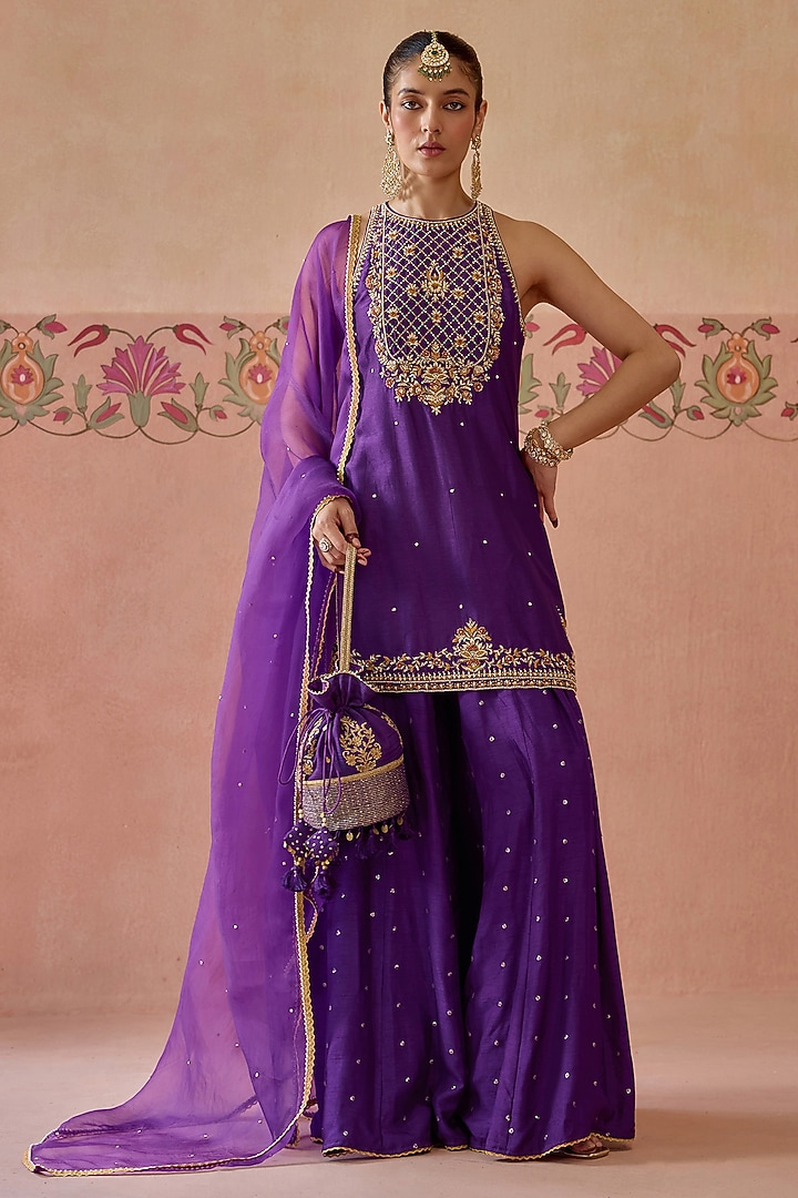 Purple Silk Wedding Sharara Set by Kritika Dawar at Pernia's Pop Up Shop
