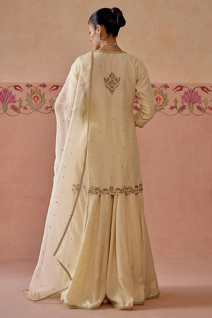 Ivory Silk Chanderi Wedding Sharara Set by Kritika Dawar at Pernia's Pop Up Shop