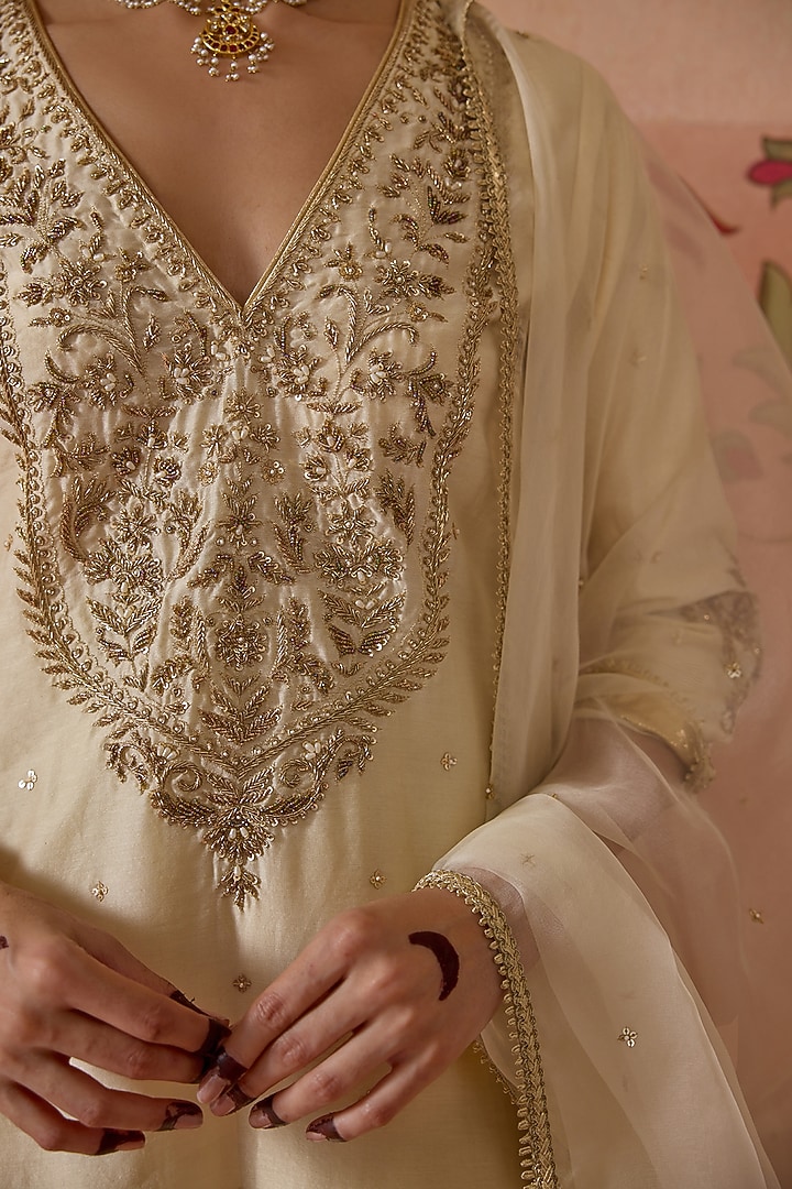 Ivory Silk Chanderi Wedding Sharara Set by Kritika Dawar at Pernia's Pop Up Shop