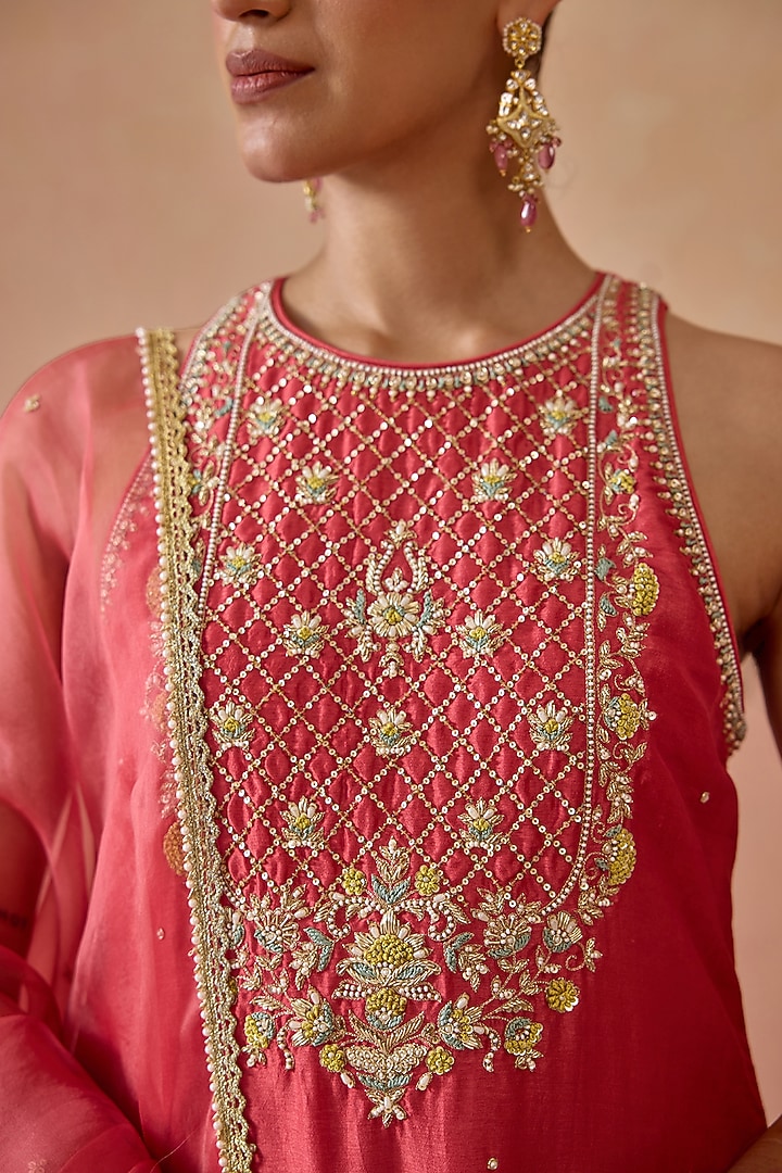 Coral Silk Wedding Sharara Set by Kritika Dawar at Pernia's Pop Up Shop
