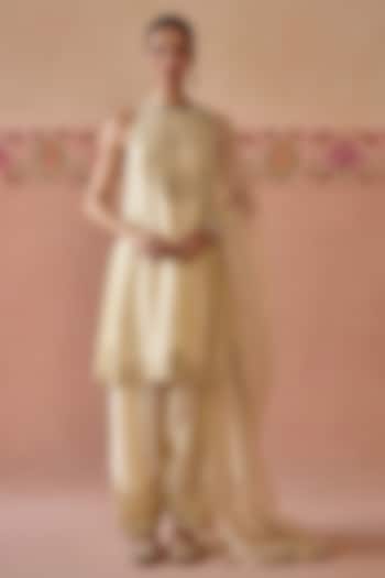 Ivory Silk Hand Embroidered Short Kurta Set by Kritika Dawar at Pernia's Pop Up Shop