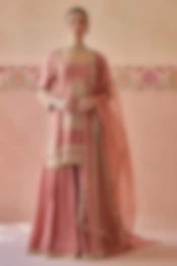 Blush Pink Silk Flared Wedding Sharara Set by Kritika Dawar at Pernia's Pop Up Shop