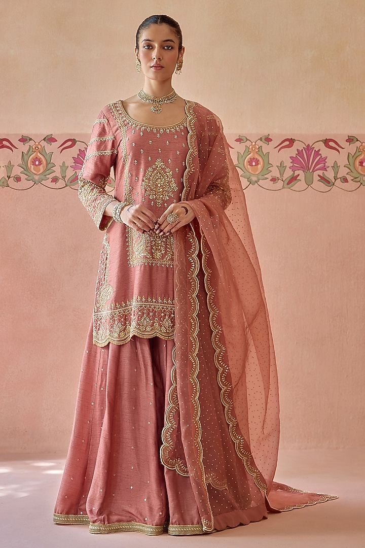 Blush Pink Silk Flared Wedding Sharara Set by Kritika Dawar at Pernia's Pop Up Shop