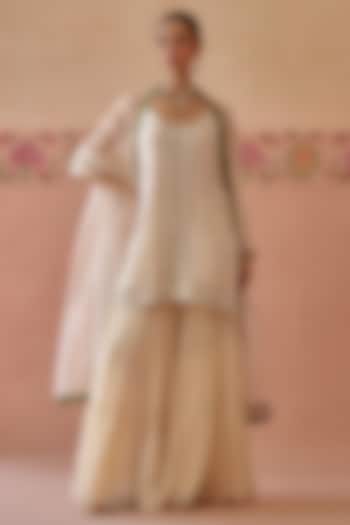 Ivory Chinon Thread Embroidered Gharara Set by Kritika Dawar at Pernia's Pop Up Shop