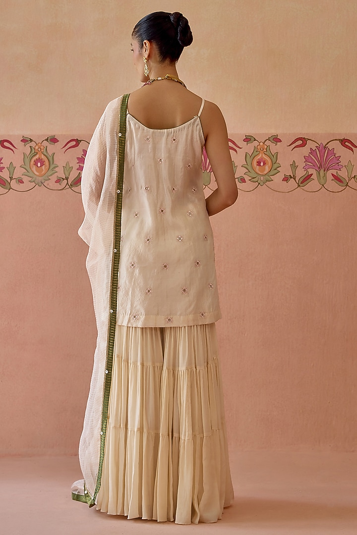 Ivory Chinon Thread Embroidered Gharara Set by Kritika Dawar at Pernia's Pop Up Shop