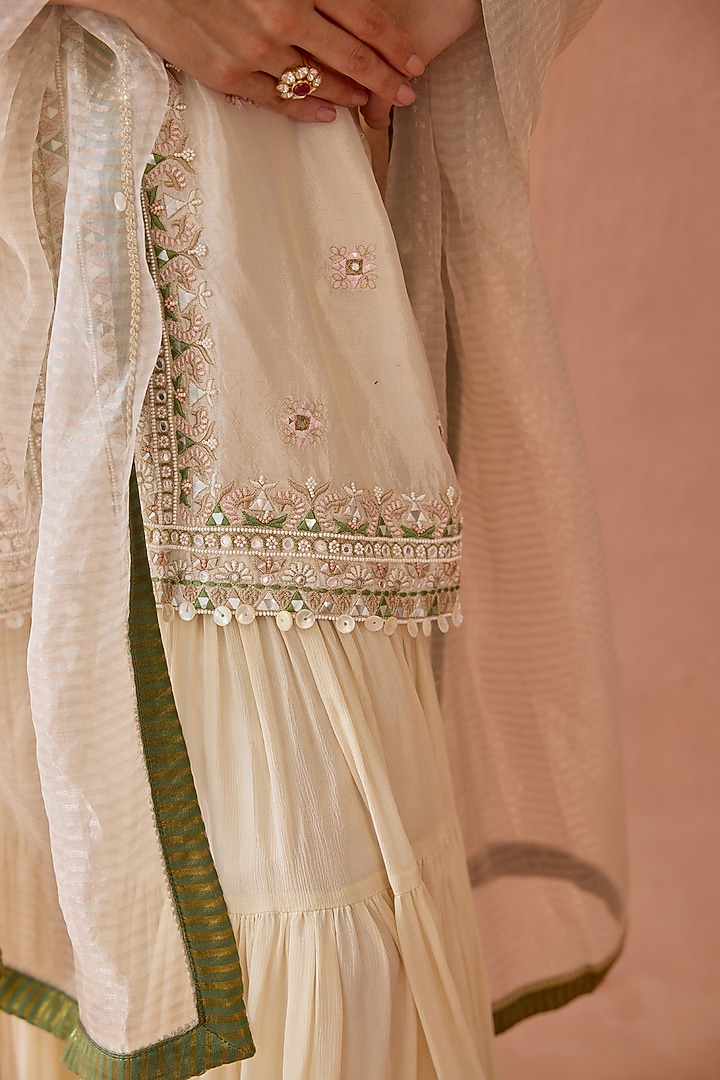 Ivory Chinon Thread Embroidered Gharara Set by Kritika Dawar at Pernia's Pop Up Shop