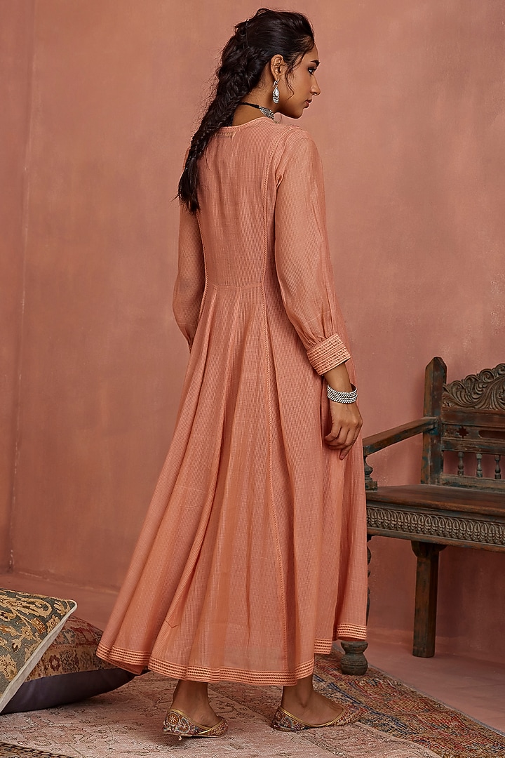 Blush Pink Handwoven Chanderi Hand Embroidered Angrakha Summer Dress by Kritika Dawar at Pernia's Pop Up Shop
