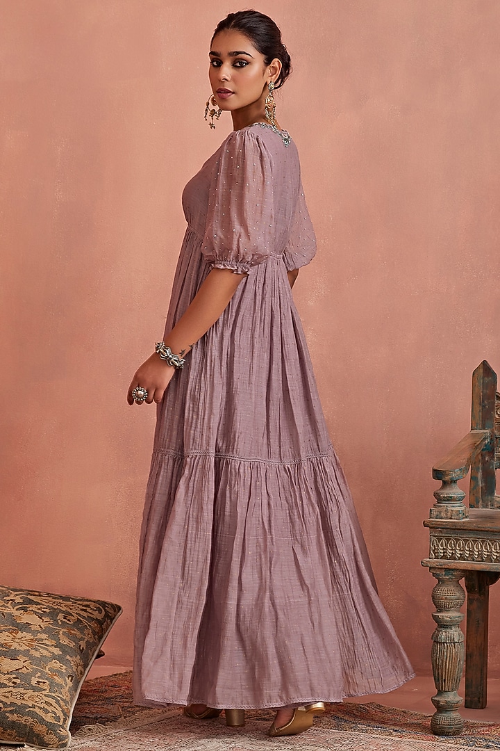 knee length dresses for ladies Mauve Floral Maxi Dress With Tie Back main image 1