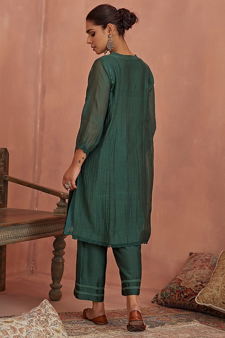 Teal Chanderi Hand Embroidered Tunic Set by Kritika Dawar at Pernia's Pop Up Shop