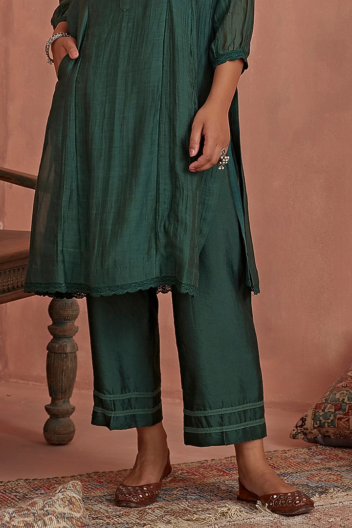 Teal Chanderi Hand Embroidered Tunic Set by Kritika Dawar at Pernia's Pop Up Shop