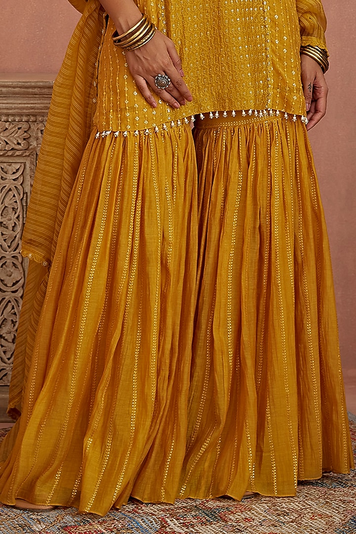 Yellow Chanderi Gharara Set by Kritika Dawar at Pernia's Pop Up Shop