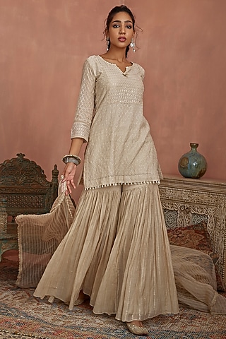 Ivory Chanderi Gharara Set by Kritika Dawar
