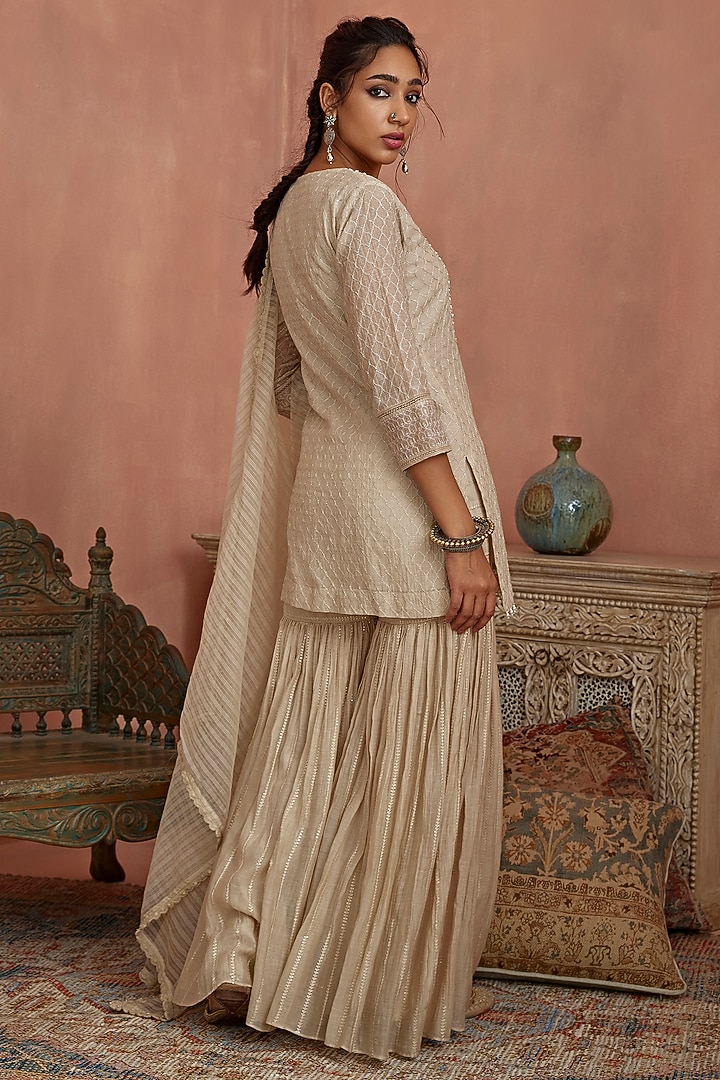 Ivory Chanderi Gharara Set by Kritika Dawar at Pernia's Pop Up Shop