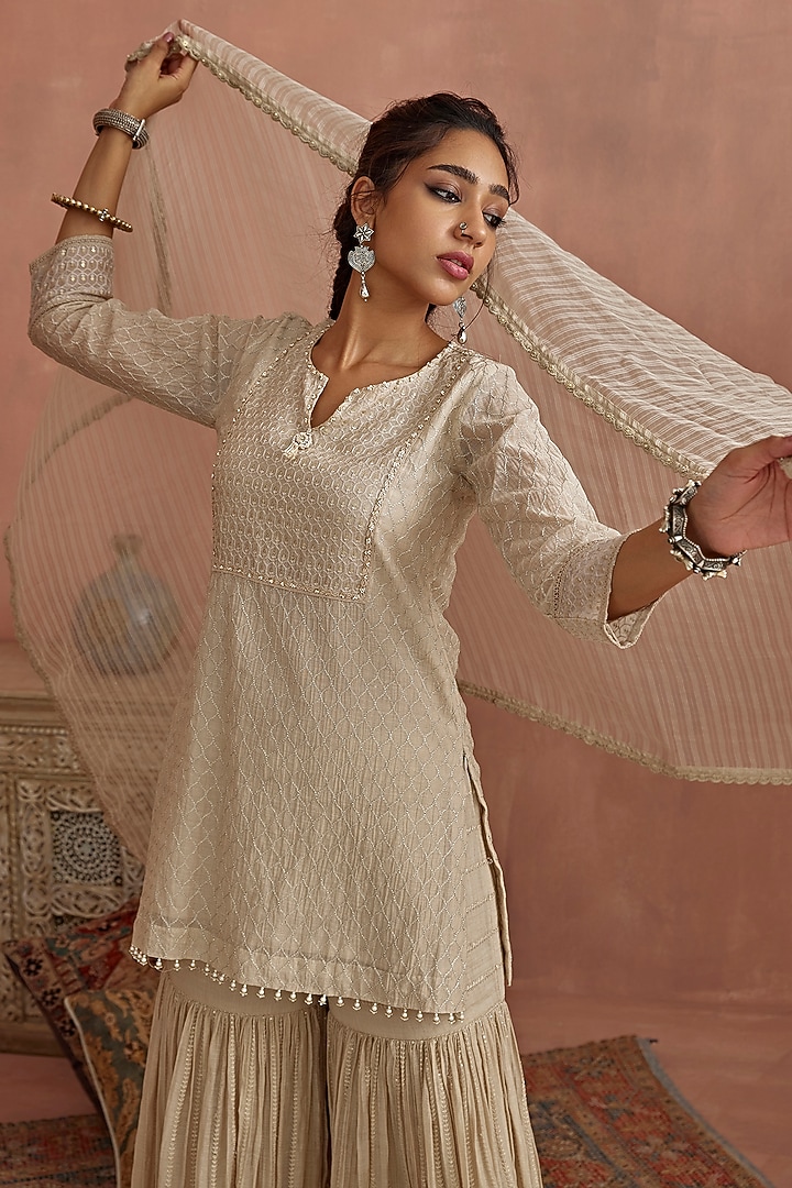 Ivory Chanderi Gharara Set by Kritika Dawar at Pernia's Pop Up Shop
