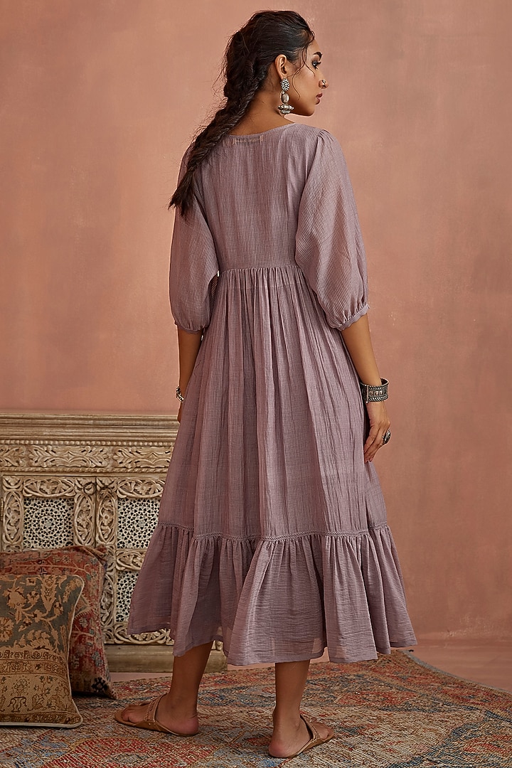 Mauve Chanderi Hand Embroidered Summer Dress by Kritika Dawar at Pernia's Pop Up Shop