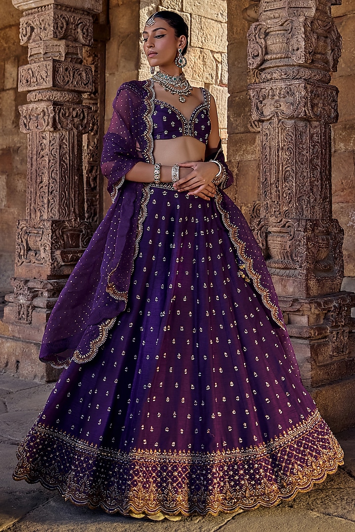 Purple Silk Hand Embroidered Wedding Lehenga Set by Kritika Dawar at Pernia's Pop Up Shop