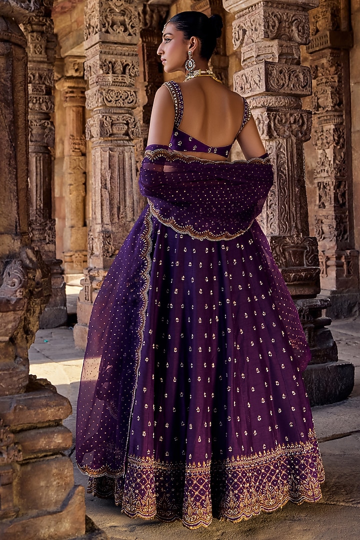 Purple Silk Hand Embroidered Bridal Lehenga Set by Kritika Dawar at Pernia's Pop Up Shop