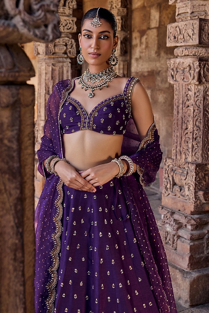 Purple Silk Hand Embroidered Bridal Lehenga Set by Kritika Dawar at Pernia's Pop Up Shop