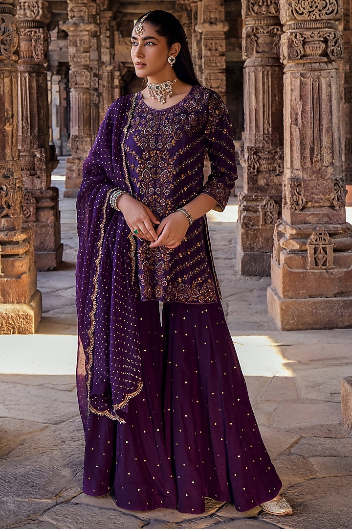 Purple Silk Gharara Set by Kritika Dawar at Pernia's Pop Up Shop