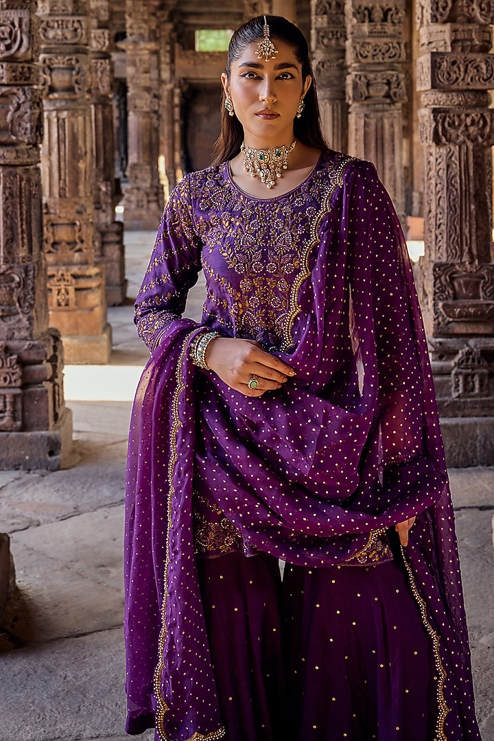 Purple Silk Gharara Set by Kritika Dawar at Pernia's Pop Up Shop