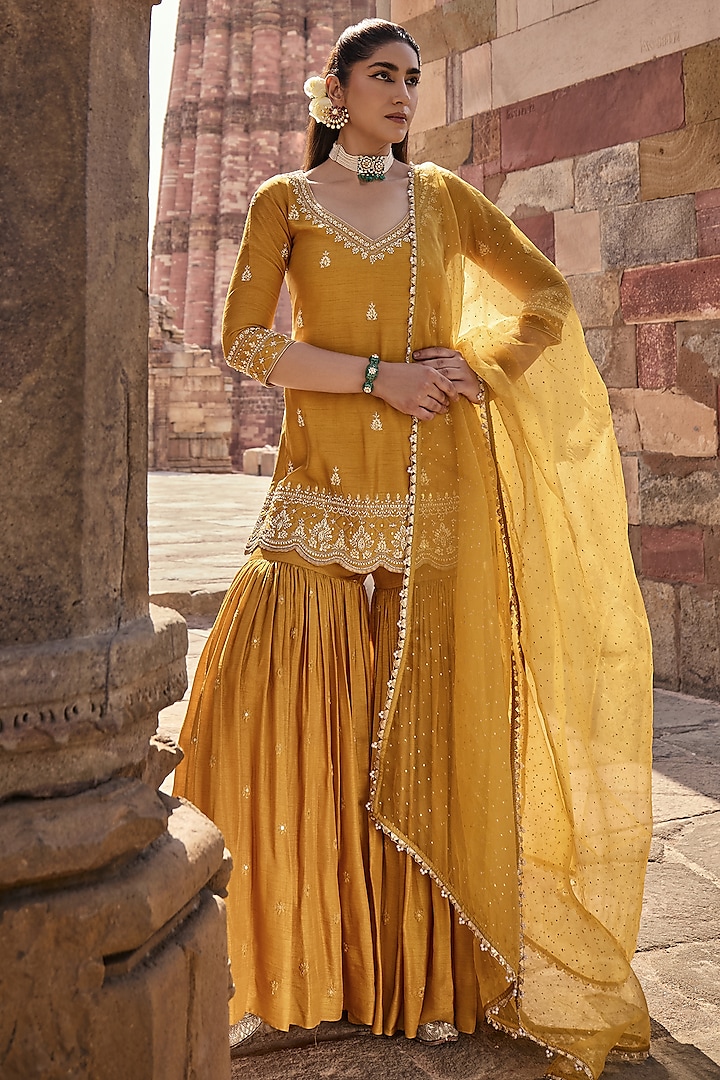 Yellow Silk Gharara Set by Kritika Dawar at Pernia's Pop Up Shop