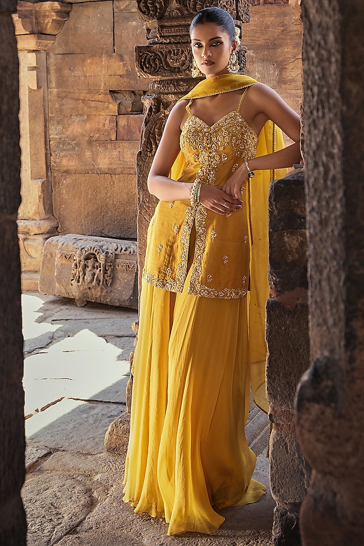 Yellow Silk Sharara Set by Kritika Dawar at Pernia's Pop Up Shop