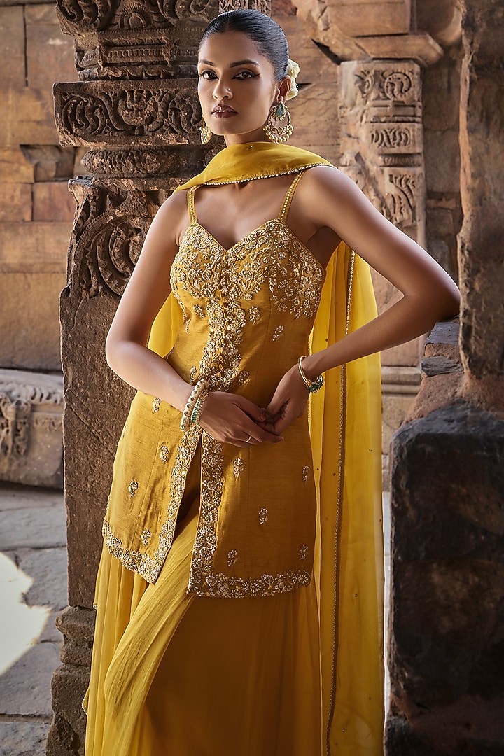 Yellow Silk Wedding Sharara Set by Kritika Dawar at Pernia's Pop Up Shop