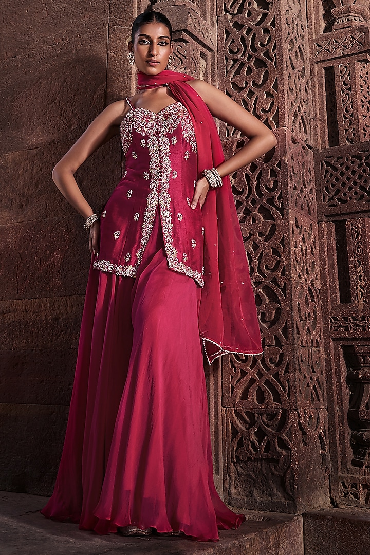 Magenta Silk Sharara Set by Kritika Dawar at Pernia's Pop Up Shop