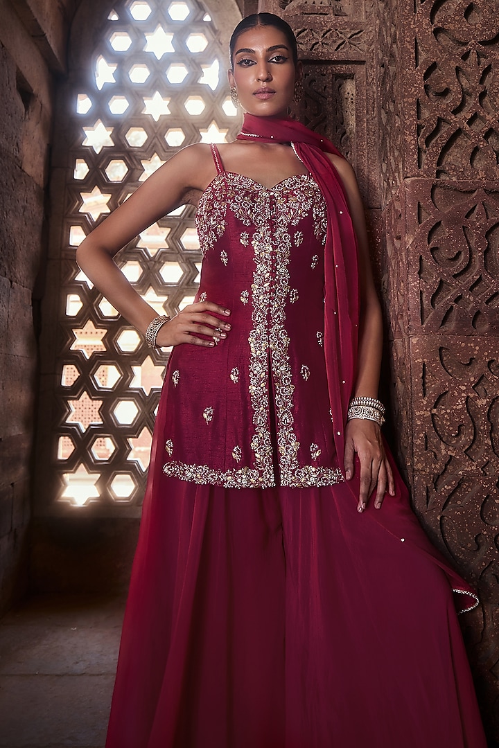 Magenta Silk Wedding Sharara Set by Kritika Dawar at Pernia's Pop Up Shop