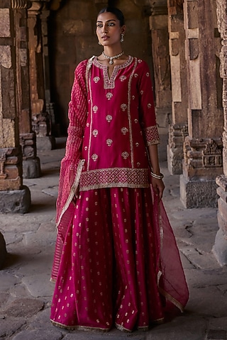 Magenta Banarasi Chanderi Sharara Set by Kritika Dawar