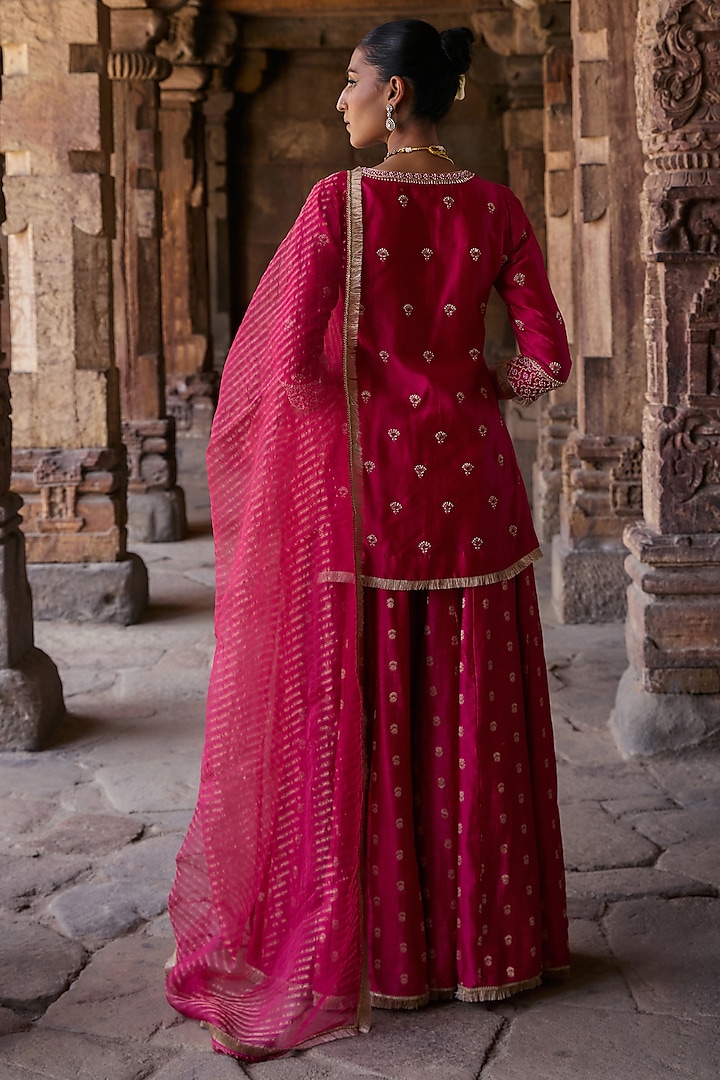 Magenta Banarasi Chanderi Wedding Sharara Set by Kritika Dawar at Pernia's Pop Up Shop