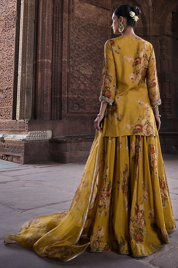 Yellow Silk Floral Printed Wedding Sharara Set by Kritika Dawar at Pernia's Pop Up Shop