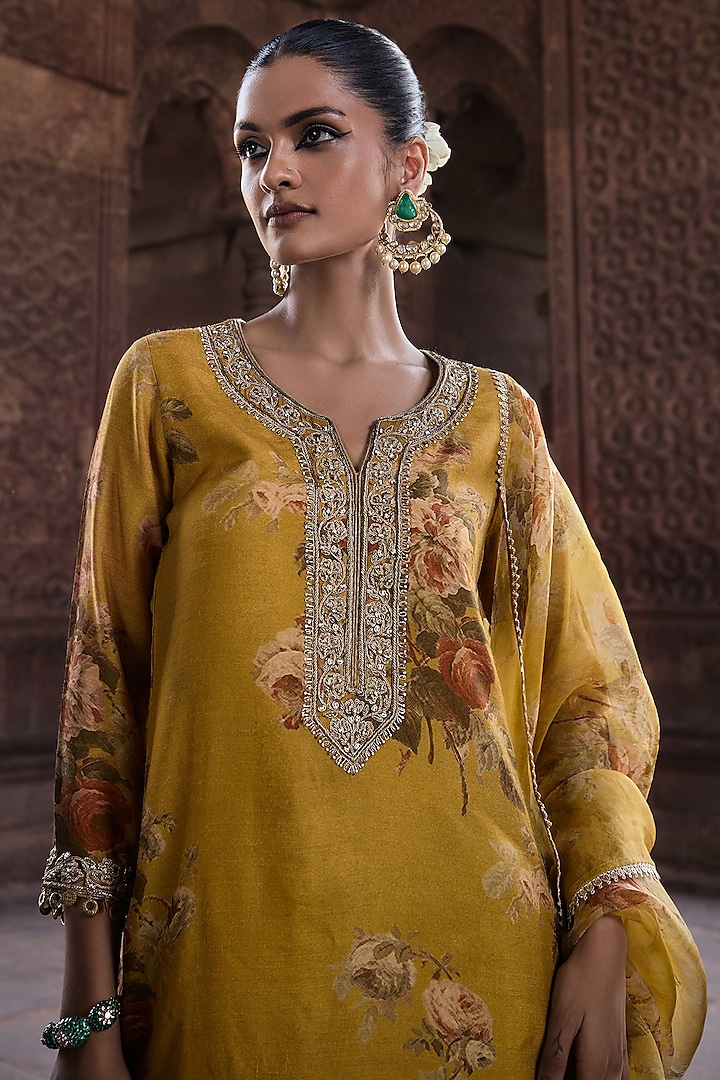 Yellow Silk Floral Printed Wedding Sharara Set by Kritika Dawar at Pernia's Pop Up Shop