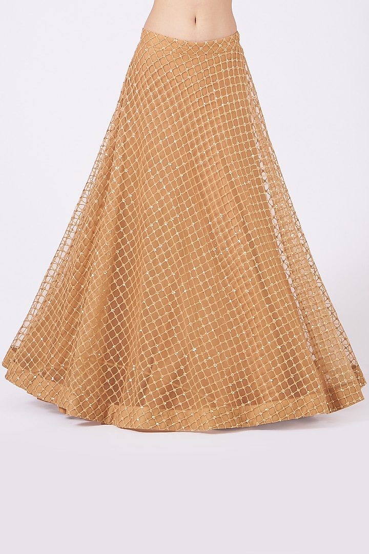 Beige Georgette Hand Embroidered Lehenga Set by Kritika Dawar at Pernia's Pop Up Shop