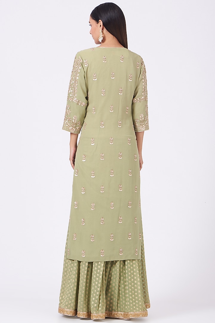 Olive Green Georgette Gota Jaal Embroidered Kurta Set by Kritika Dawar at Pernia's Pop Up Shop