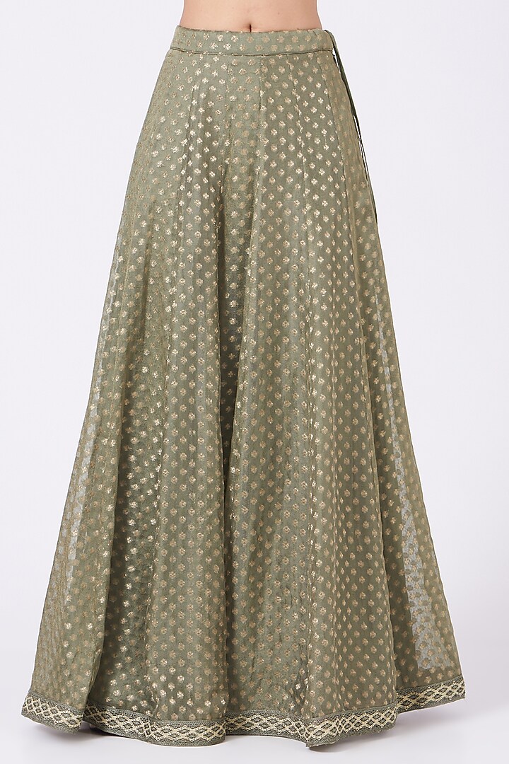 Olive Green Banarasi Skirt Set by Kritika Dawar at Pernia's Pop Up Shop