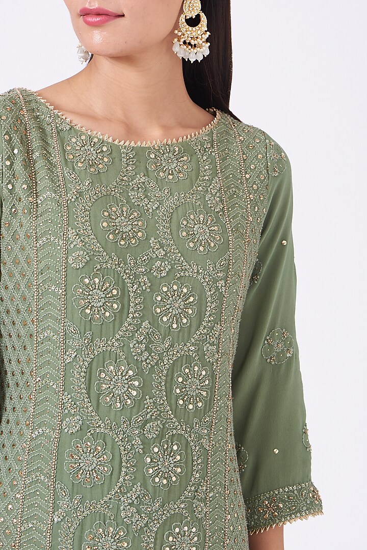 Olive Green Banarasi Skirt Set by Kritika Dawar at Pernia's Pop Up Shop