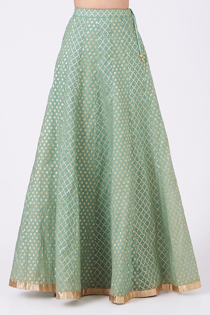 Mint Green Linen Silk Gota Embroidered Kurta Set by Kritika Dawar at Pernia's Pop Up Shop