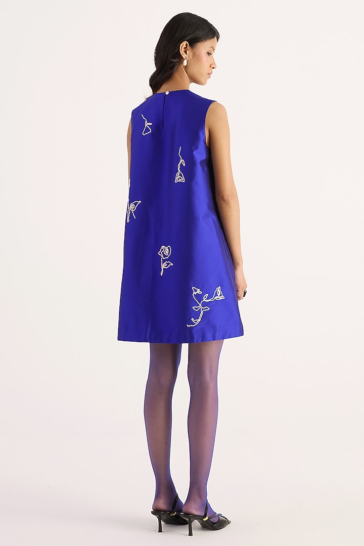 Royal Blue Taffeta Hand Embroidered A-Line Vacation Dress by KIRU at Pernia's Pop Up Shop