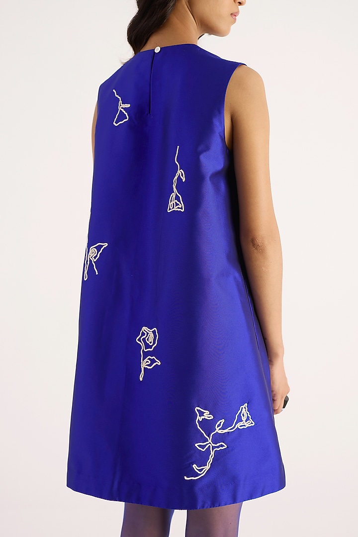 Royal Blue Taffeta Hand Embroidered A-Line Vacation Dress by KIRU at Pernia's Pop Up Shop