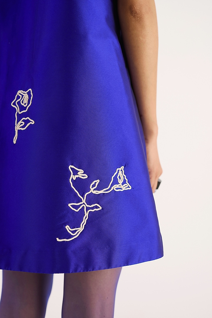 Royal Blue Taffeta Hand Embroidered A-Line Vacation Dress by KIRU at Pernia's Pop Up Shop