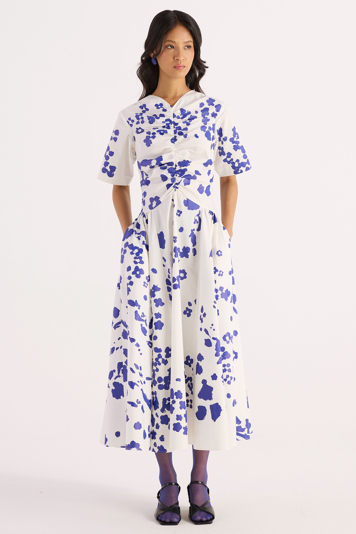 KIRU Ivory Cotton Floral Screen Printed Dress