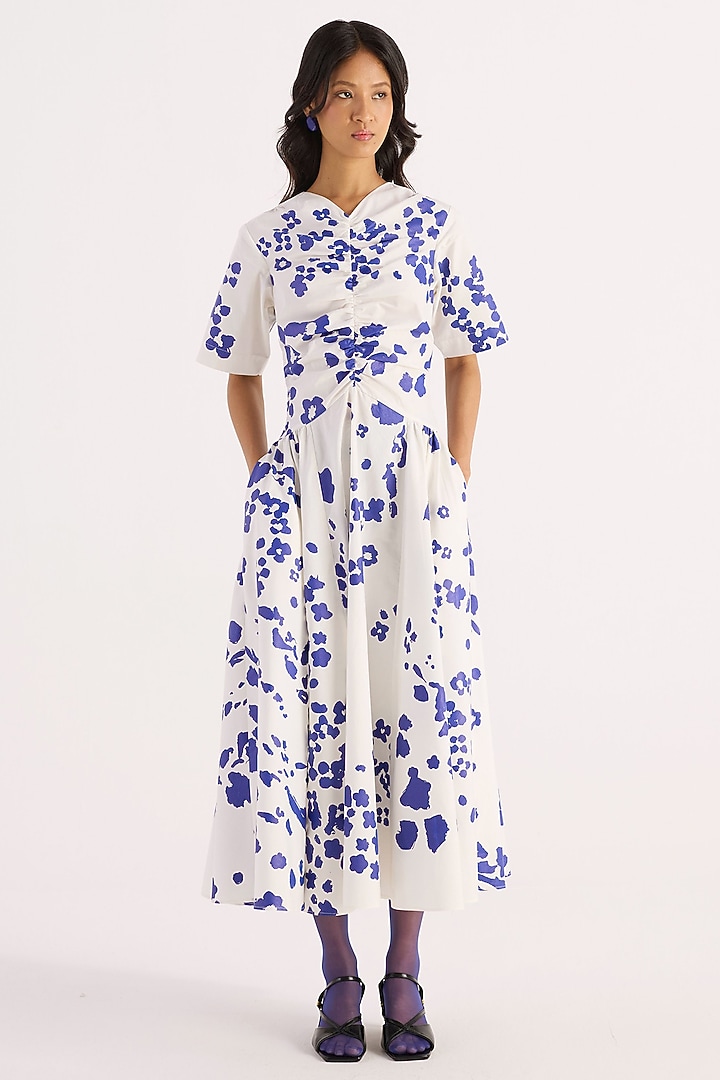 Ivory Cotton Floral Screen Printed Vacation Dress by KIRU at Pernia's Pop Up Shop
