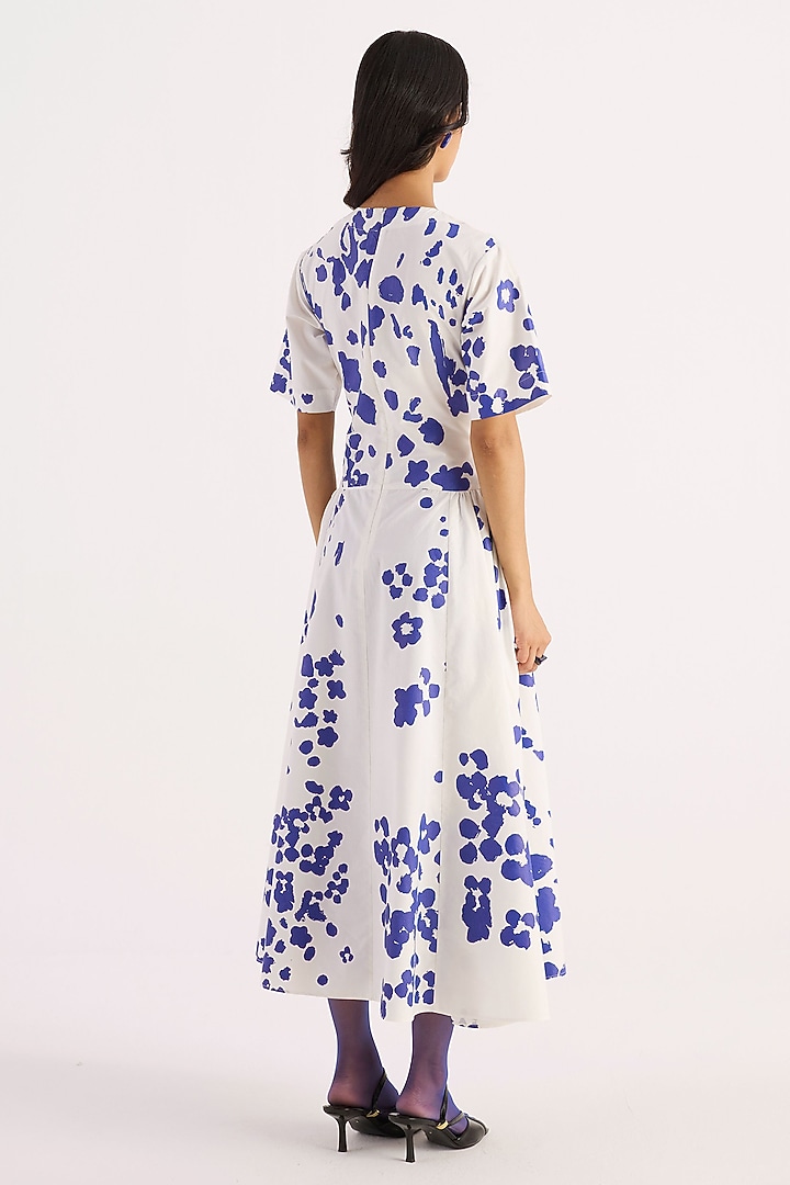 Ivory Cotton Floral Screen Printed Vacation Dress by KIRU at Pernia's Pop Up Shop