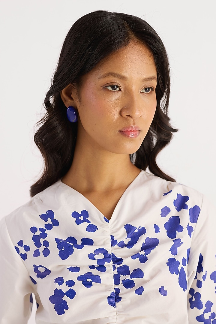 Ivory Cotton Floral Screen Printed Vacation Dress by KIRU at Pernia's Pop Up Shop