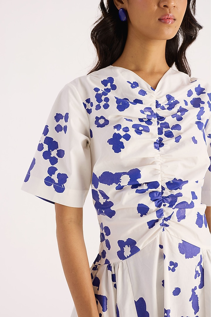 Ivory Cotton Floral Screen Printed Vacation Dress by KIRU at Pernia's Pop Up Shop