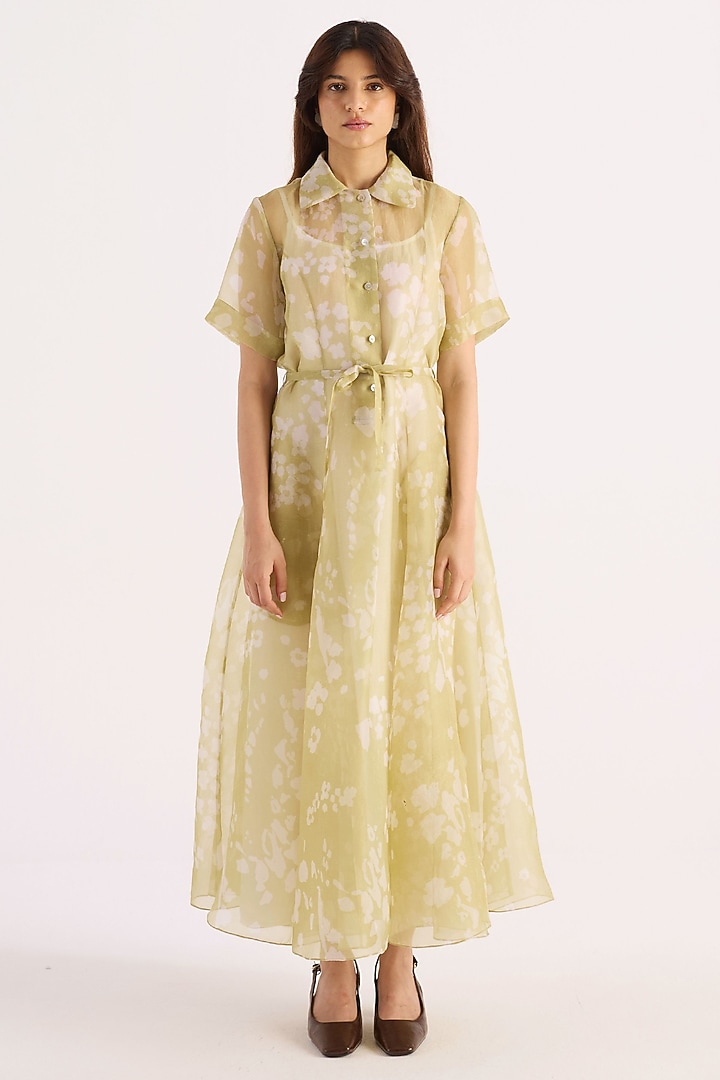 Green Silk Organza Floral Printed Vacation Dress by KIRU at Pernia's Pop Up Shop